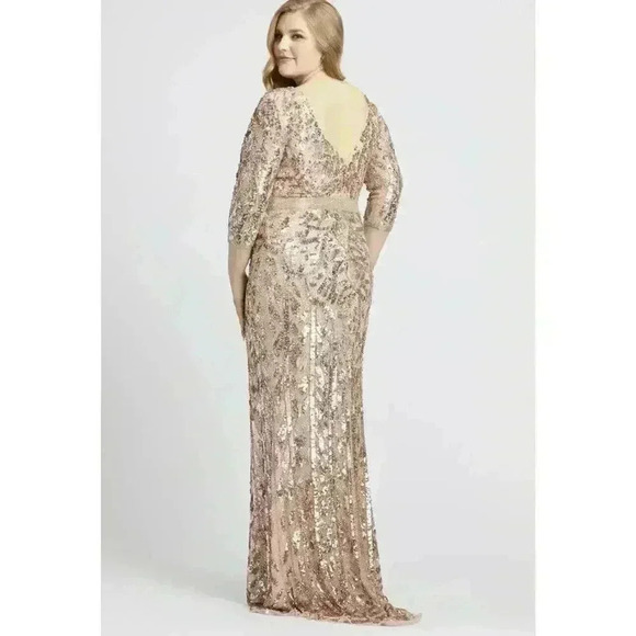 MAC DUGGAL 4857 Rose Gold Embellished Beaded Sequin V-Back Evening Gown 18W Maxi - Picture 2 of 9